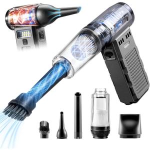 Compressed Air Duster Upgraded, 180000RPM Car Vacuum/Air Blower with LED Light, Cordless Air Duster Electric Cleaner Kit for PC/Keyboard/Car, Replaces Compressed Air Cans