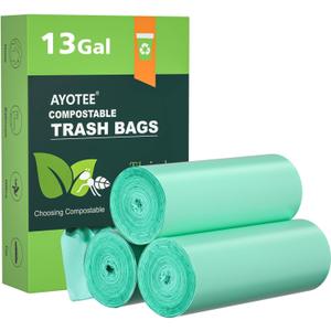 AYOTEE Compostable Trash Bags 13 Gallon Tall Kitchen, 45 Count Biodegradable Trash Bags 13 Gallon Garbage Bag, Large Compost Bag for Kitchen Bathroom Home Office