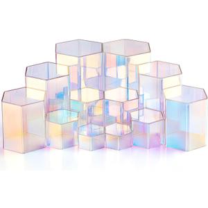 Jetec 12 Pcs Acrylic Display Risers Hexagonal Jewelry Display Stands Perfume Jewelry Showcase Acrylic Jewelry Display Organizer for Collectible Figures Jewelry Display, 6 Sizes (Rainbow Color)