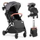 BABY JOY Lightweight Stroller, Compact Travel Stroller with One-Hand Fold, Adjustable Backrest, Canopy, Cup Holder, Footmuff & Storage Basket for Toddlers (Gray)