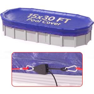 15x30 FT Oval Winter Pool Cover, Steel Cable and Pulley, Above Ground Pools