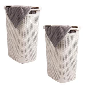 Mind Reader Slim Laundry Hamper with Lid, 60L Clothes Baskets, Premium Wicker Design, Plastic, 2-Pack, Ivory