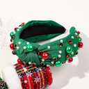 3 x Ivyu Christmas Headbands for Women Adults Girls Green Headband with Jeweled Pearl Sparkly Headbands