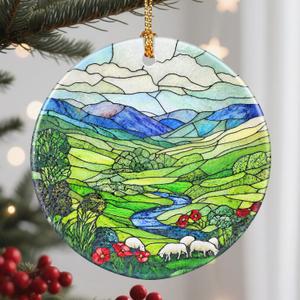 2 x Christmas Ornaments, 2.8 Inch Ceramic Hanging Ornament, Christmas Tree Ornaments, Xmas Decorations, Holiday Decorations, Holiday Party Gifts, and Xmas Gift Ideas - Green Irish Hills