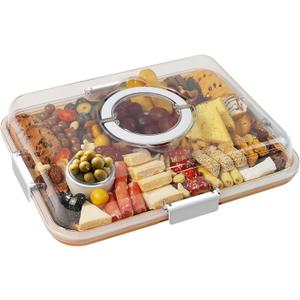 Charcuterie Board with Clear Lid, Travel Portable Cheese Board Charcuterie Boxes Cutting Boards for Kitchen, House Warming Gifts New Home, Gifts for Women (1 Compartments White)