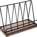 MyGift 13 Inch Premium Acacia Solid Wood and Matte Black Metal Wire Kitchen Countertop Cookbook Stand, Rustic Wooden Cooking Recipe Book Display Tablet Holder