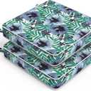 LVTXIII Patio Chair Cushions 19"x19"x3", Water-Repellent Outdoor Seat Cushions for Patio Furniture, Square Chair Pads with Ties for Home Garden Decoration, Set of 2, Blue Salmone Tropical