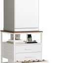 Herture Mini Fridge Stand with Storage, Ergonomic 4-Tier Organizer Mini Fridge Table with Power Outlet and Rolling Cabinet, Heavy-Duty Refrigerator Stand for Home and Office, White HB02BXW