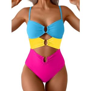 Eomenie Womens Cutout One Piece Swimsuit with Ring Linked Sexy Monokini Bathing Suit for Beach Vacation, Small