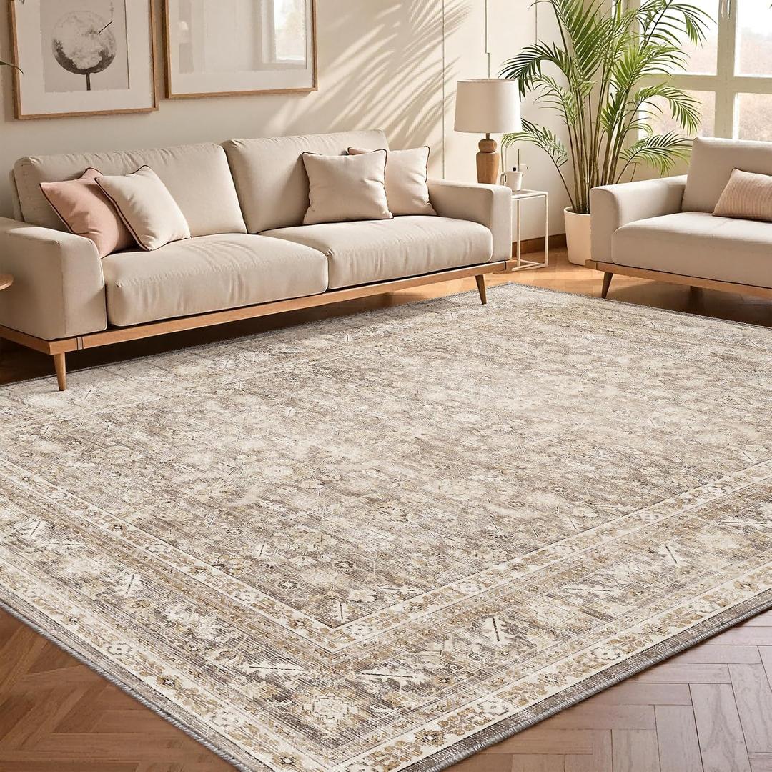 OPPODREAM Vintage Beige Area Rugs 8x10, Washable Rug for Living Room