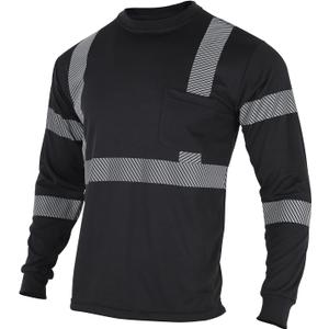 VENDACE Safety Reflective High Visibility Long Sleeve Shirts ANSI Class 2 Hi Vis Construction Work T Shirts for Men(Black, M)