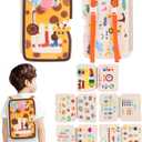 Busy Board Montessori Toys, 12 in 1 Busy Book Learning Sensory Toys for Toddlers with Fine Motor Skills, Busy Book Toys with Backpack Strap, Giraffe Shape