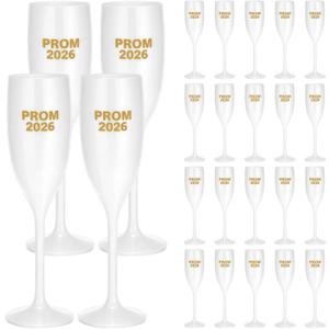 Meanplan 24 Pack Prom 2026 Graduation Champagne Flutes 6oz Plastic Champagne Flutes 2026 Prom Decorations Graduate Party Favors Cocktail Cups Drinkware