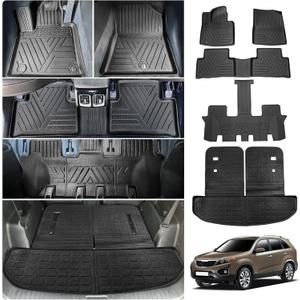Floor Mats Compatible with 2021-2025 Kia Sorento 6&7 Passenger Cargo Mat TPE Back Seat Cover Protector 2024 Sorento Accessories (Fit 6&7 Seats,Trunk Mat with Backrest Mats+Floor Mats)