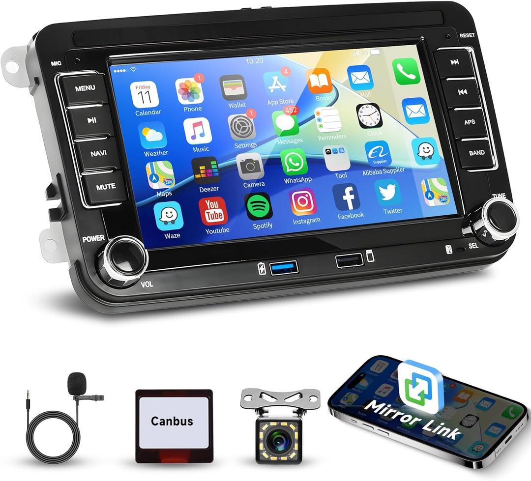 Android Car Radio Car Stereo for VW Golf 5 6 Passat Jetta Caddy EOS T5 Tiguan Touran CC Polo Head Unit with 7'' Touchscreen Mirror Link Bluetooth WiFi GPS Navigation FM RDS USB Rear Camera SWC MIC