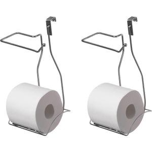 Chrome Over The Tank 2 Slots Toilet Tissue Paper Holder Organizer for Bathroom Storage, Set of 2