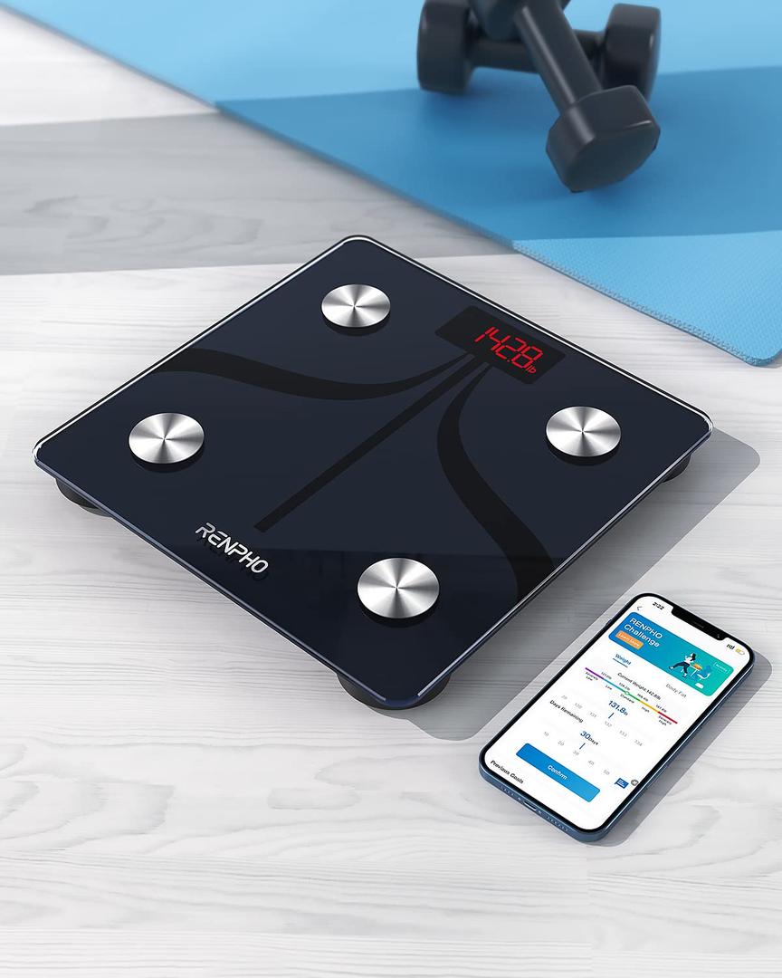 RENPHO Smart Body Fat Scales, Bluetooth Bathroom Scales High Precision Weighing Scale with App, Body Composition Monitor for Body Fat, BMI, Body Weight, Muscle Mass, 300x300mm