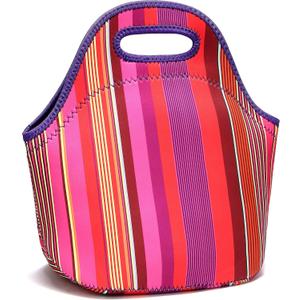 Neoprene Lunch Bags Thermal Insulated Lunch Tote Bag Reusable Washable Neoprene Picnic Bag for Women Men (Stripes)
