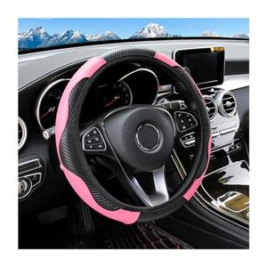 Osilly Car Steering Wheel Cover, 15 inch Carbon Fiber Microfiber PU Leather Elastic Steering Wheel Protector for Men Women, Anti-Slip Breathable Car Interior Accessories for Most Cars (Pink)