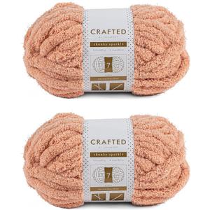 Crafted By Catherine Chunky Sparkle Yarn - 2 Pack (41 Yards Each Skein), Pink Sparkle, Gauge 7 Jumbo (10.5 oz/ 2 Pack)