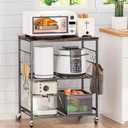 Abiglifty 3-Tier Rolling Kitchen Cart, Microwave Cart with Lockable Wheels, Kitchen Utility Cart, Mobile Microwave Stand with Storage for Living Room, Office, Balcony, Bathroom, Black