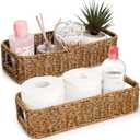 ZAVOOS 2 Pack Toilet Tank Basket, Handwoven Rectangular Wicker Shelf Baskets for Organizing, Decorative Countertop Storage Bin with Built-in Handle for Bathroom Tank Top, Bedroom Closet