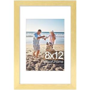 decorUhome 8x12 Picture Frame, Display Pictures 6x8 with Mat or 8x12 without Mat, Wall & Tabletop Display Photo Frame, Gold, 1 Pack