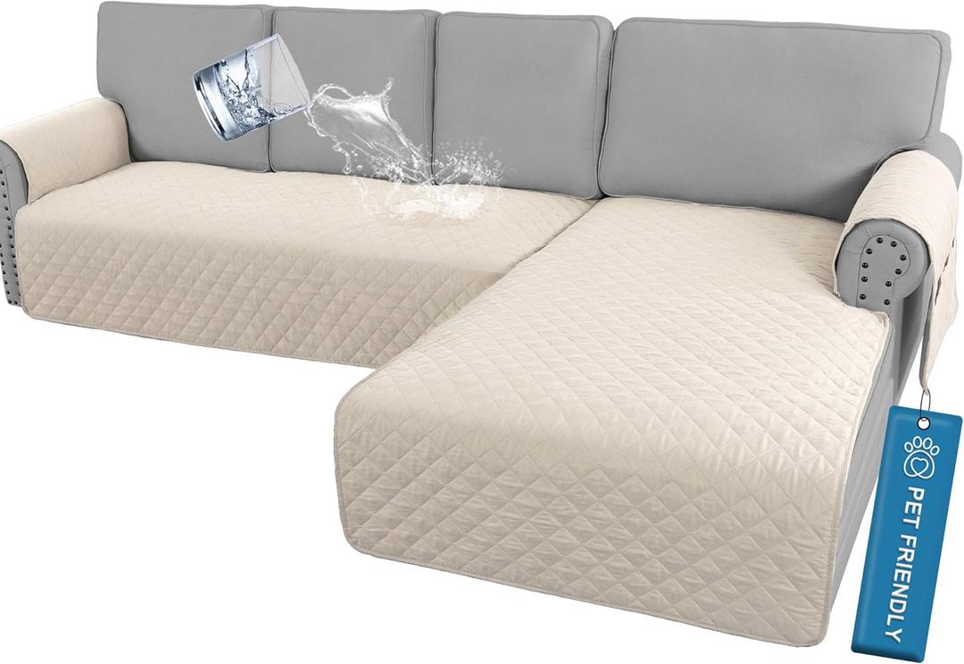 H.VERSAILTEX 100% Waterproof Couch Covers for Sectional Sofa 2 Piece L Shaped Couch Covers Thick and Durable Sofa Protector for Dogs(Right Chaise + 3 Seat Sofa, Coconut Milk)