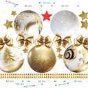Christmas Bauble Stars Window Decals Stickers for Glass, Large Xmas Designs Home Decorations Holiday Bling, DIY Mural Showcase for Office Business, Gold Glitter White Vinyl Decorations