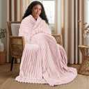 Utopia Bedding Pink Striped Fleece Blanket Throw Size Fluffy, Warm & Lightweight Ribbed Throw for Bed, Sofa & Chair - Soft Cozy Blanket for Home Dcor & Gifting (50x60 Inches)