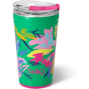 Swig Life 24oz Party Cup, Stackable Insulated Travel Coffee Tumbler with EZ Slider Lid, Cup Holder Friendly, Stainless Steel 24 oz Tumbler, Reusable Coffee Mug (Paradise)