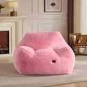 Oversized Fluffy Bean Bag Chair with Armrests, Giant Soft Plush Lazy Sofa, Comfortable Single Cloud Floor Couch for Adults, Accent Chair for Living Room Bedroom Dorm (Pink)