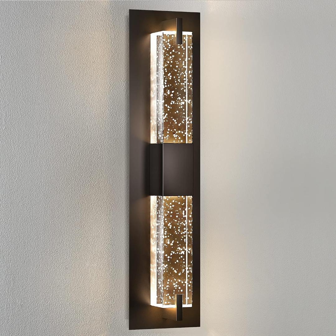 LED Wall Sconce Light: 19 Inch Black Modern Sconces Wall Lighting 3000K Dimmable Crystal Wall Lamps Indoor Bathroom Sconce Wall Mount Light Fixtures for Living Room/Bedroom/Hallway