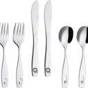 ANNOVA Kids Silverware 6 Pieces Children's Safe Flatware Set Stainless Steel - 2 x Safe Fork, 2 x Dinner Knife, 2 x Dinner Spoon, Toddler Utensils Safari, for Lunchbox (Elephant, Giraffe, Lion)
