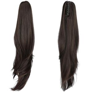 ponytail extension,24" claw clip hair extensions ponytail Long straight Hair Extension Natural Looking Synthetic Hairpiece for Women Black brown