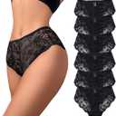 High Waisted Underwear for Women Lace Briefs Curvy Silky French Cut Panties Multipack (X-Large, 6pcs-black*6)
