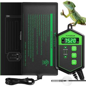 VIVOSUN Reptile Heating Pad 8x18 Inch with Thermostat Combo Under Tank Terrarium Heating Mat for Turtles, Lizards, Frogs, and Other Reptiles