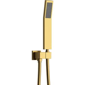 Hand Held Shower Head Combo Set Square Shower Wand Brushed Gold Solid Brass Shower Head With Adjustable Shower Holder and Hose Wall Mount Handheld Showerheads Set