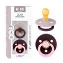 BIBS Colour Studio Pacifier 2-Pack, BPA Free, Round Nipple. Natural Rubber Latex, Made in Denmark, Size 1 (0-6 Months) - Dusky Lilac/Plum