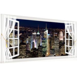 Window View New York Night Canvas Wall Art- City Landscape Canvas Print Pictures Painting Artwork Framed for Living Room Bedroom Bathrom Offce Decor-20"x40"