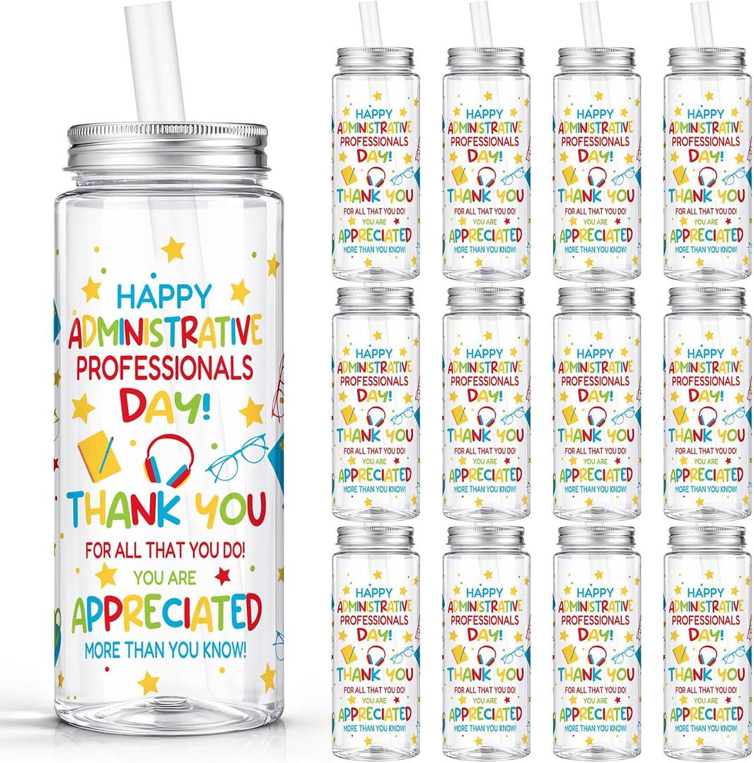 Vesici 24 Pcs Administrative Professionals Day Gift 14.2oz Admin Assistant Appreciation Gifts Cups with Lid and Straw Secretary Thank You Party Favors Tumbler for Women Office Secretary Employee