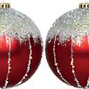 6''/150mm Extra Large Christmas Ball Ornaments, 2Pcs Shatterproof Solid Oversized Huge Big Christmas Trees/Garlands/Wreaths/Stairs Outdoor Plastic Hanging Ball Tree DecorGlitter (2pcs-white and Red Colour-blocked)