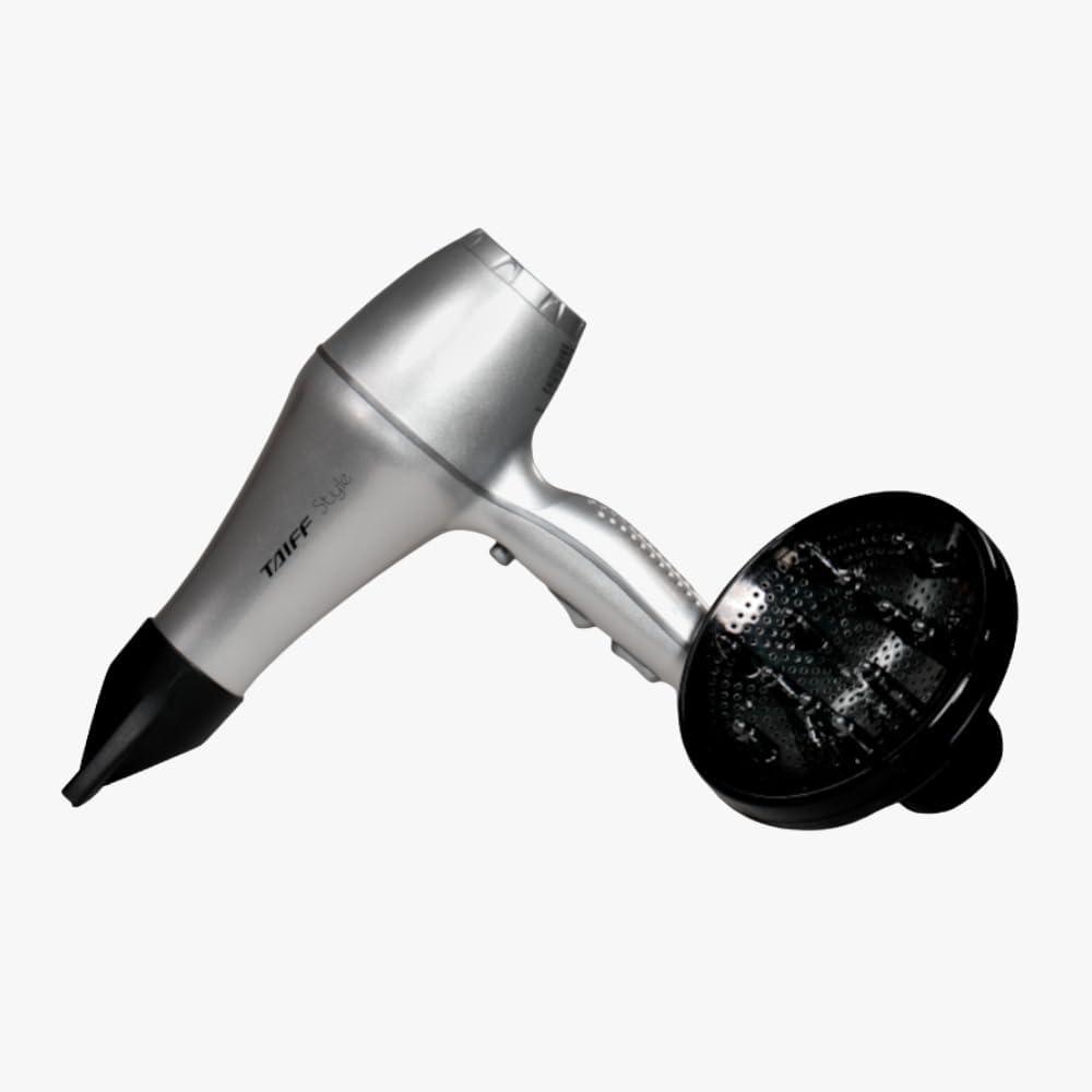 Taiff Style IonSense Professional Hair Dryer | 1875W Ionic Ceramic Blow Dryer with Diffuser | Lightweight Travel Friendly | Dual Voltage - Fast Drying | Silver