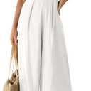 ANRABESS Jumpsuits for Women Summer Dressy Casual Linen Romper Sleeveless V Neck High Waist Wide Leg Beach Vacation Outfits (Large, White)