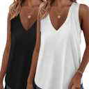 KKJ 2 Pack Womens Tank Tops 2026 Workout V Neck Tees Spring Summer Sleeveless Loose Fit Casual Outfits Shirts Fashion Clothes (Medium, Black/White)