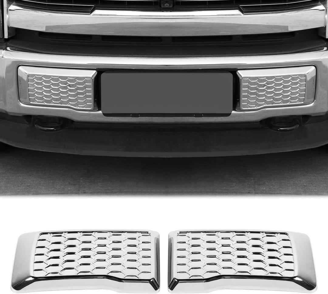 Left & Right Front Bumper Guard Pads Insert Cap Cover for 2015-2020 Ford F150, Chrome