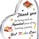 Teacher Appreciation Gift - Heart Acrylic Plaque Paperweight for Retirement, Birthday, Valentine's Day, Christmas or Thank You