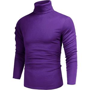 Poriff Men's Casual Slim Fit Basic Tops Knitted Lightweight Turtleneck Pullover Sweater, Purple, L 