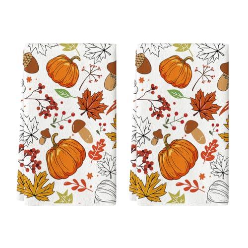 Artoid Mode Leaves Pumpkin Pinecone Thanksgiving Kitchen Towels Dish Towels, 18x26 Inch Farmhouse Holiday Decoration Cleaning Set of 2