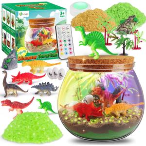 D-FantiX Dinosaur Toys Terrarium Kit for Kids, LED Dino Night Light, DIY Arts and Crafts Science Projects Kit, Birthday Gifts for Boys Age 3 4 5 6 7 8-12 Year Old